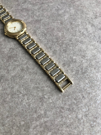 Yves Saint Laurent YSL Logo Quartz Watch Silver×Gold Vintage hjy4bn