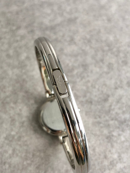 Yves Saint Laurent YSL Logo Quartz Watch Silver×Blue 5920-H15432 Vintage b3tud4