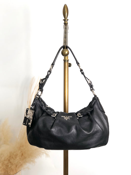 PRADA Logo Shoulder bag Black Vintage en8d2i