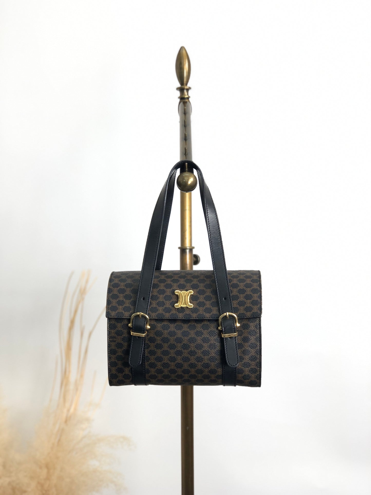 CELINE Macadam Handbag Vanity bag Black Vintage c64kav