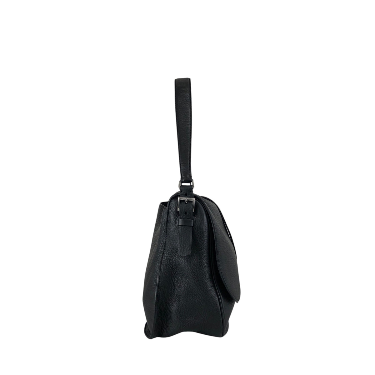 PRADA Logo Embossed Front Buckle Shoulder bag Black Vintage u2jbxr