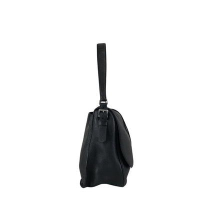 PRADA Logo Embossed Front Buckle Shoulder bag Black Vintage u2jbxr