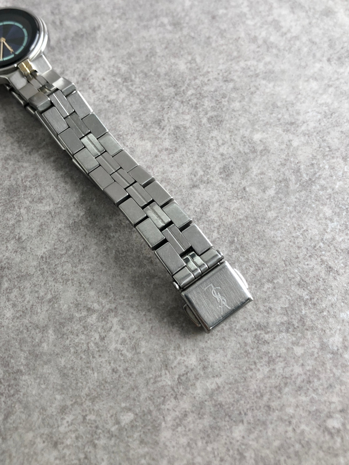 Yves Saint Laurent YSL Logo Quartz Watch Silver×Blue Vintage g2xkhm