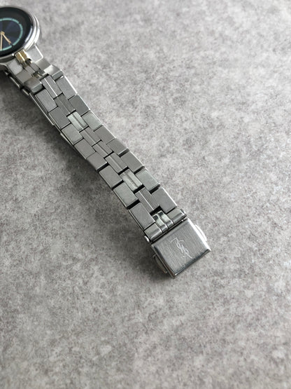 Yves Saint Laurent YSL Logo Quartz Watch Silver×Blue Vintage g2xkhm