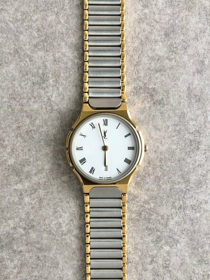 Yves Saint Laurent YSL Logo Watch Silver 345010 Vintage mg725r