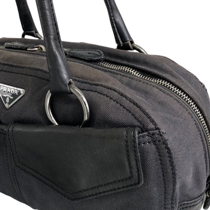 PRADA Triangle Logo Front Pocket Small Boston bag Handbag Black Vintage 7uz66d