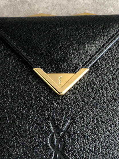 Yves Saint Laurent YSL Logo Folded Wallet Black Vintage 7ytsz4