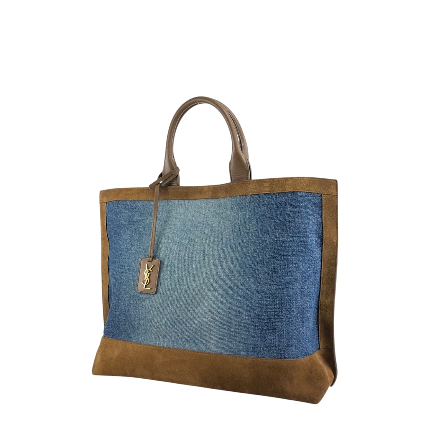 Yves Saint Laurent YSL Logo Totebag Indigo×Brown Vintage tgpnxk