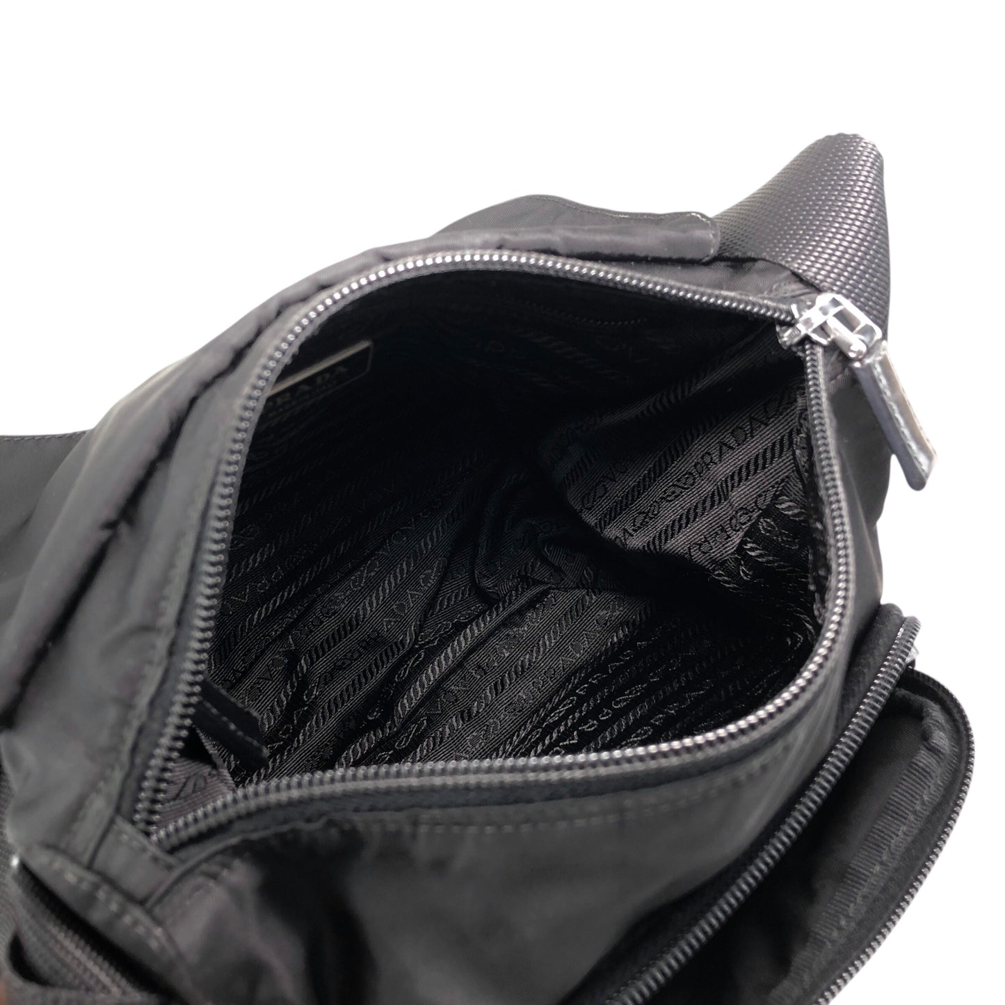 PRADA Tessuto Triangle Logo Front Buckle Side Pocket Shoulder bag Black Vintage pvgpkk