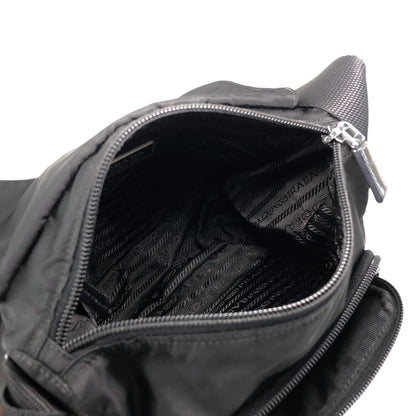 PRADA Tessuto Triangle Logo Front Buckle Side Pocket Shoulder bag Black Vintage pvgpkk