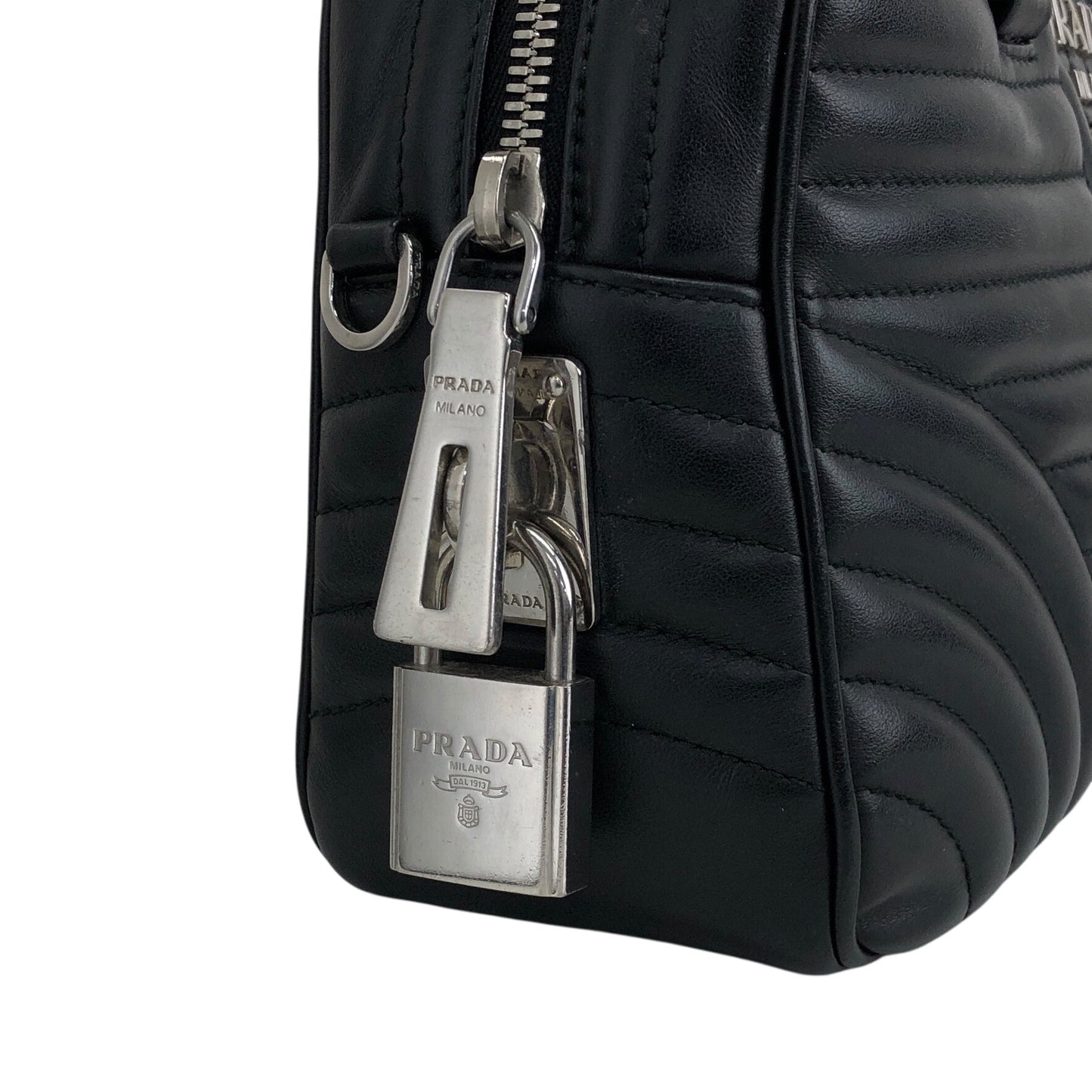 PRADA Logo Small Boston bag Handbag Black Vintage v7w6vi