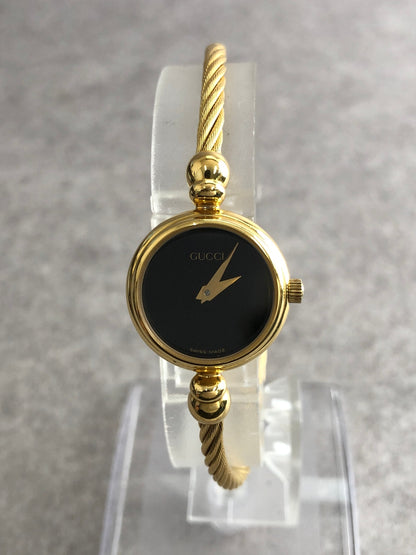 GUCCI Logo Bangle Quartz Watch Gold 2700.2.L Vintage 58benr