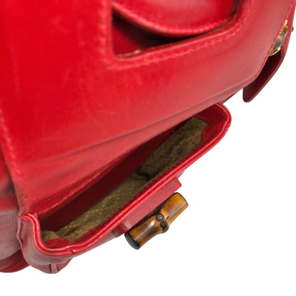 GUCCI Bamboo Double Pocket Backpack Red Vintage 3pzj72