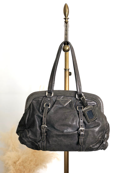 PRADA Triangle Logo Handbag Gray Vintage x8guys