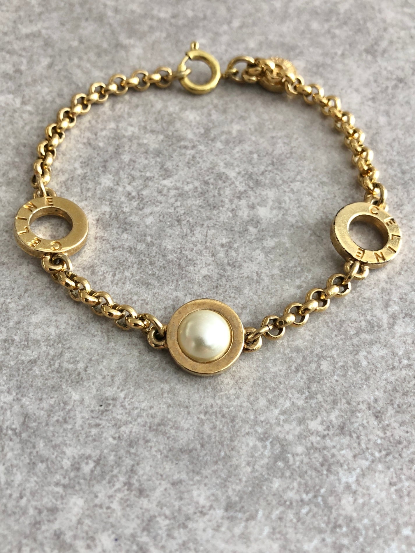 CELINE Circle Logo Bracelet Gold Vintage vmu75t