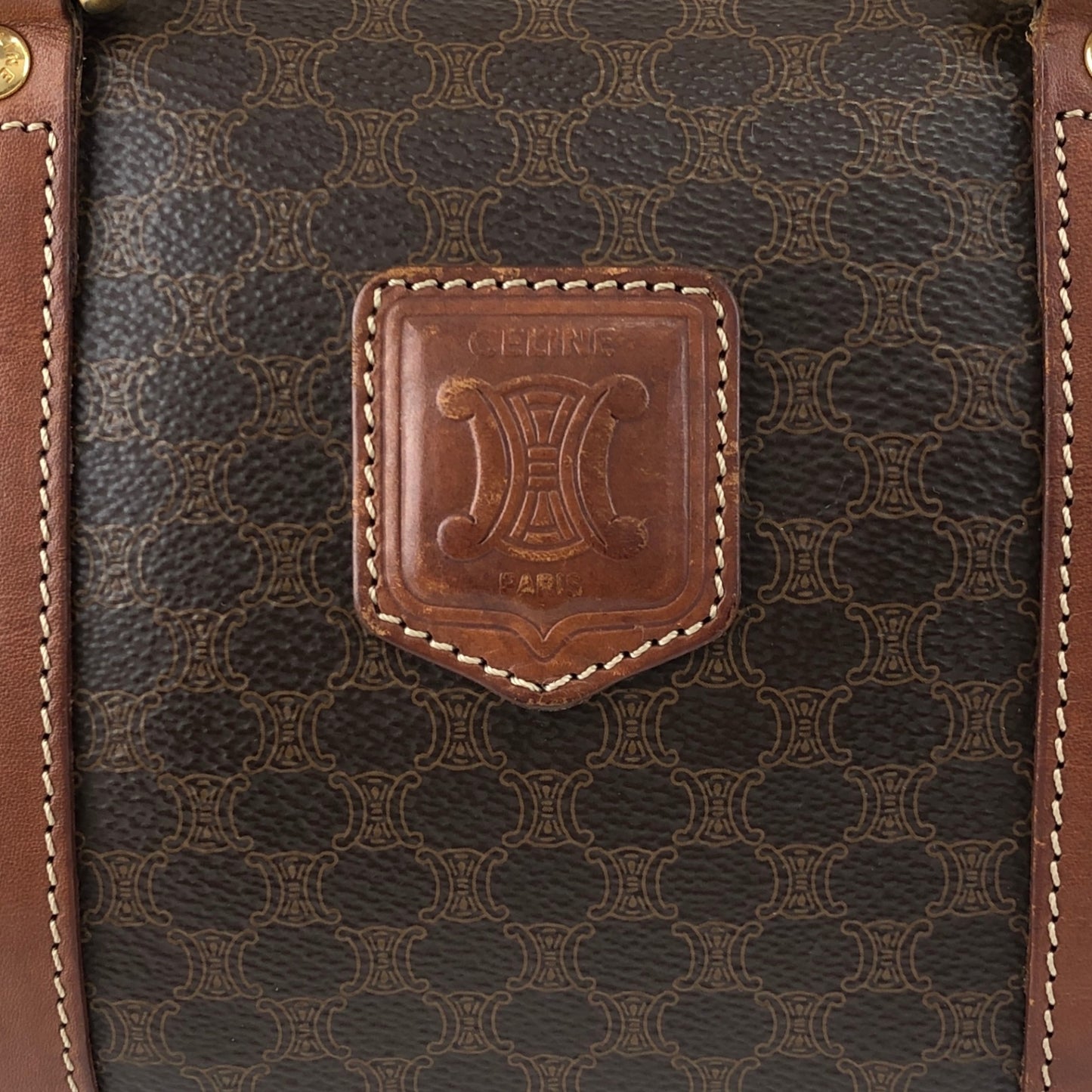 CELINE Macadam Blason Small Boston bag Handbag Brown Vintage ezay86