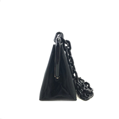 PRADA Logo Clasp Chain Satin Shoulder bag Black Vintage 2n7dh4