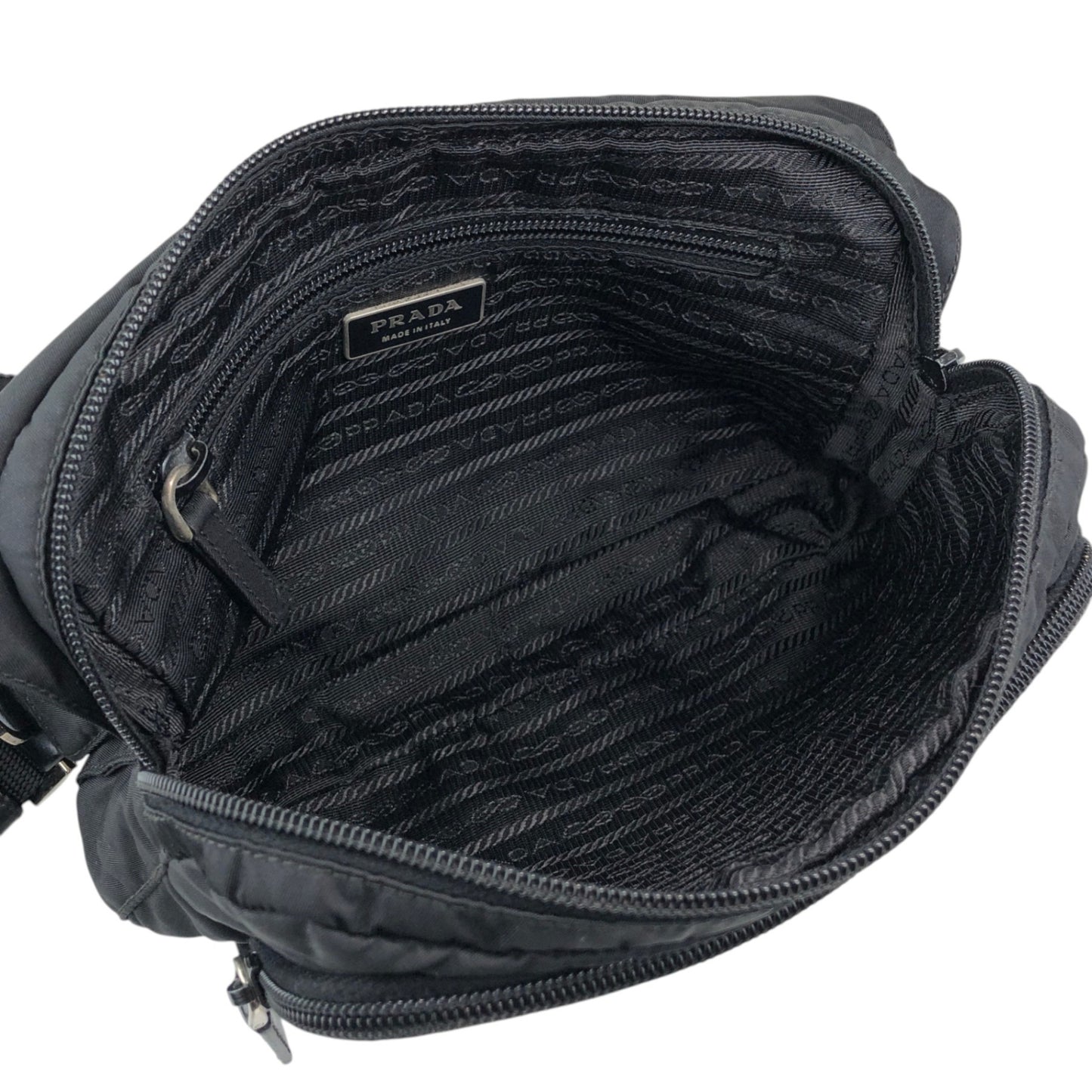 PRADA Tessuto Triangle Logo Front Buckle Shoulder bag Black Vintage 3ce7c7