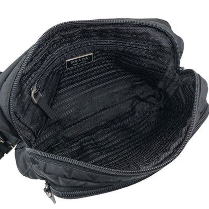 PRADA Tessuto Triangle Logo Front Buckle Shoulder bag Black Vintage 3ce7c7