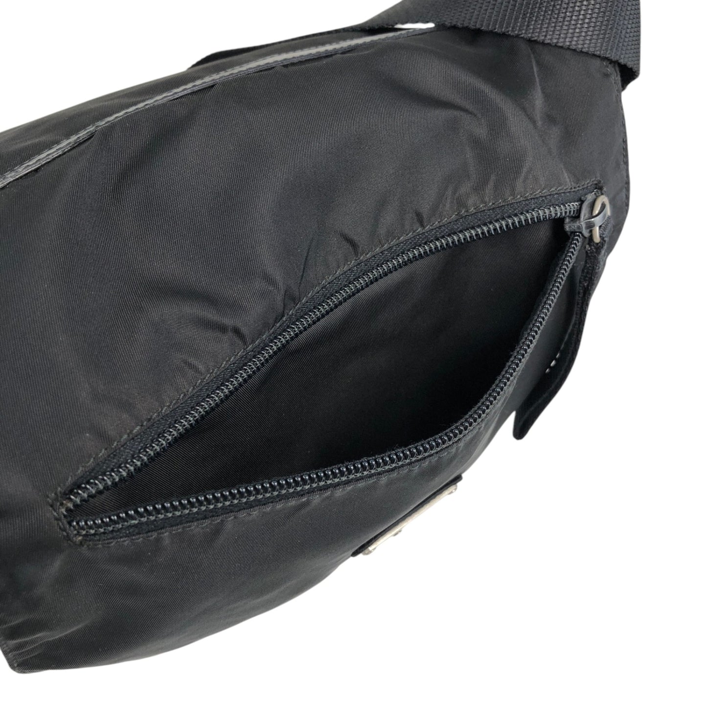 PRADA Tessuto Triangle Logo Front Buckle Shoulder bag Black Vintage d42ma2