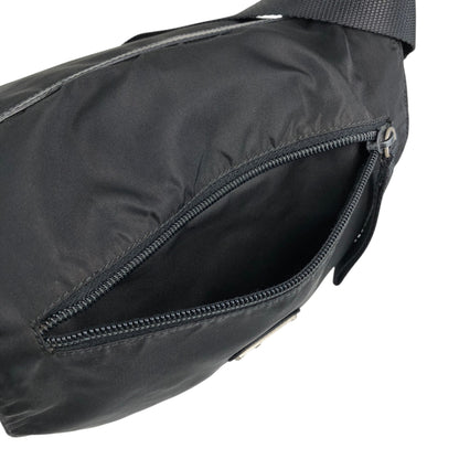 PRADA Tessuto Triangle Logo Front Buckle Shoulder bag Black Vintage d42ma2