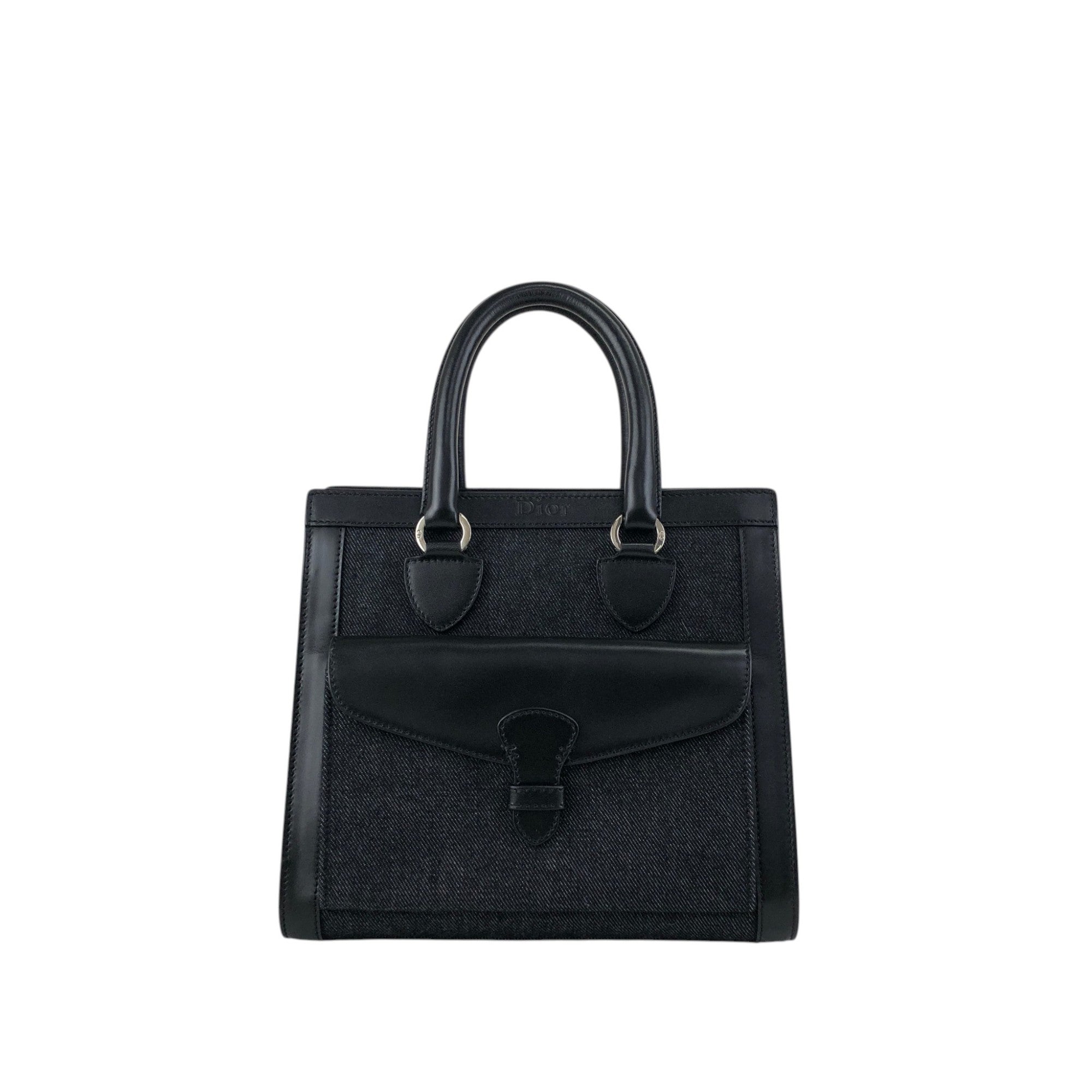 Christian Dior Logo Handbag Black,Indigo Canvas Denim Vintage