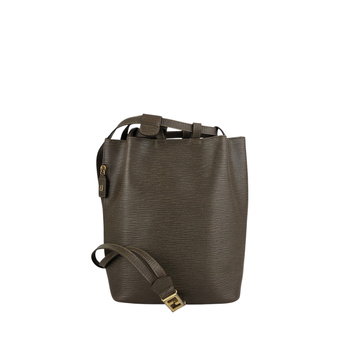 FENDI Logo  Drawstring Shoulder bag Brown Vintage z6vszr