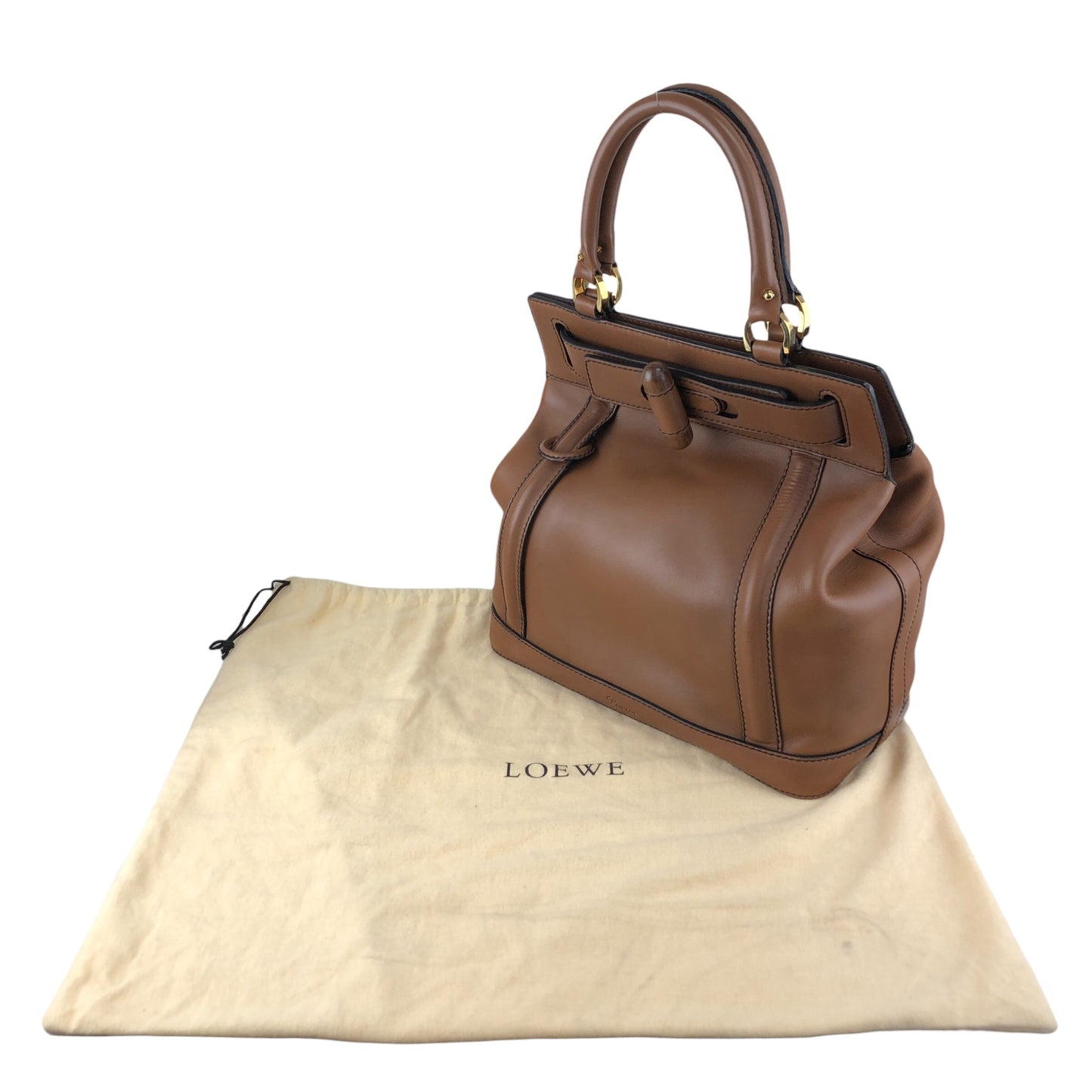 LOEWE Turn Lock Handbag Brown Vintage u4bec7