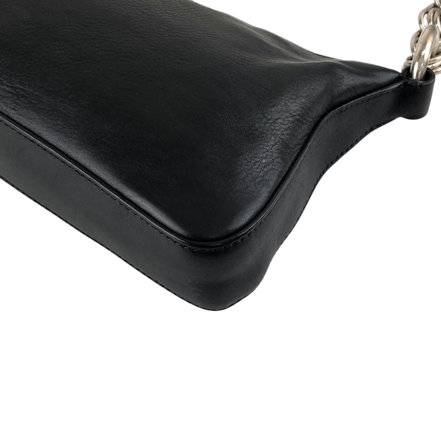 PRADA Triangle Logo Chain Handle Shoulder bag Hobobag Black Vintage zft4vr