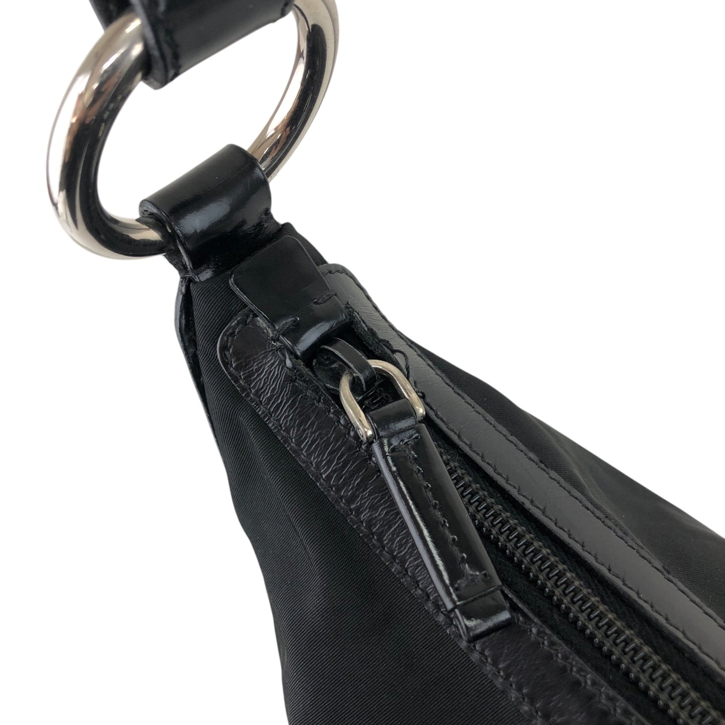 PRADA Logo Shoulder bag Hobobag Black Vintage wr3yar