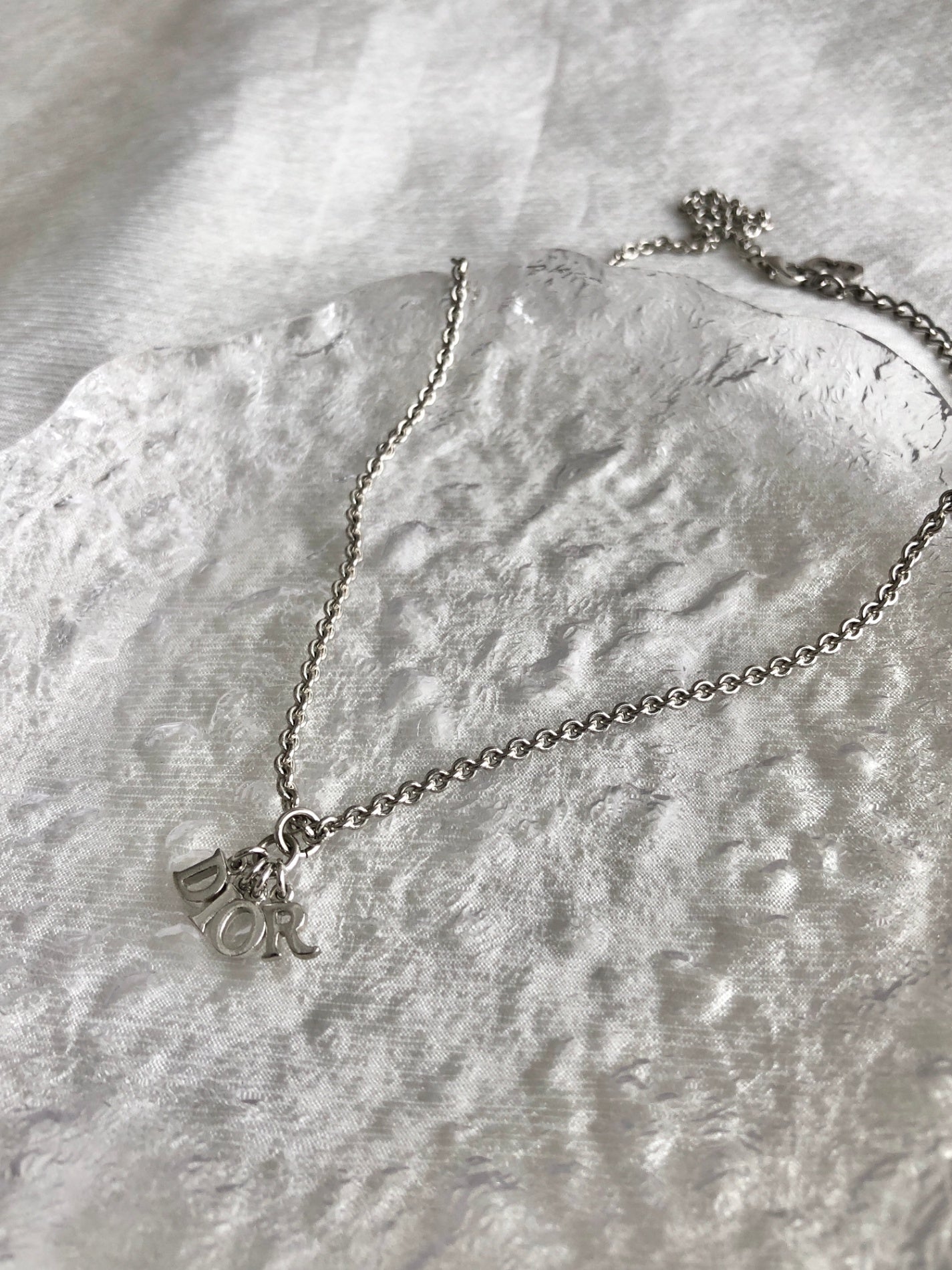 Christian Dior Logo Motif Necklace Silver Vintage 25hunz
