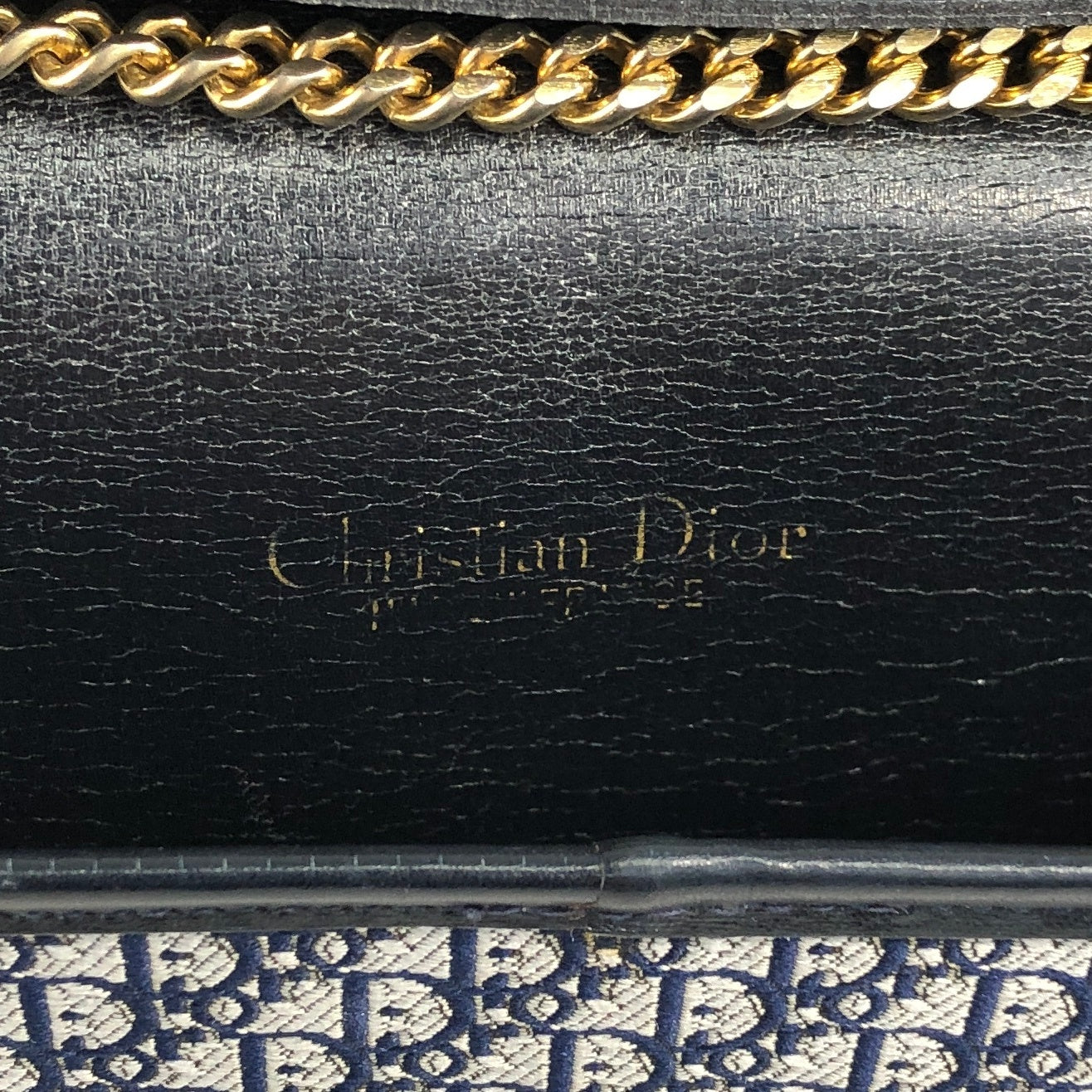 Christian Dior Trotter Chain houlder bag Navy Vintage p2efx5