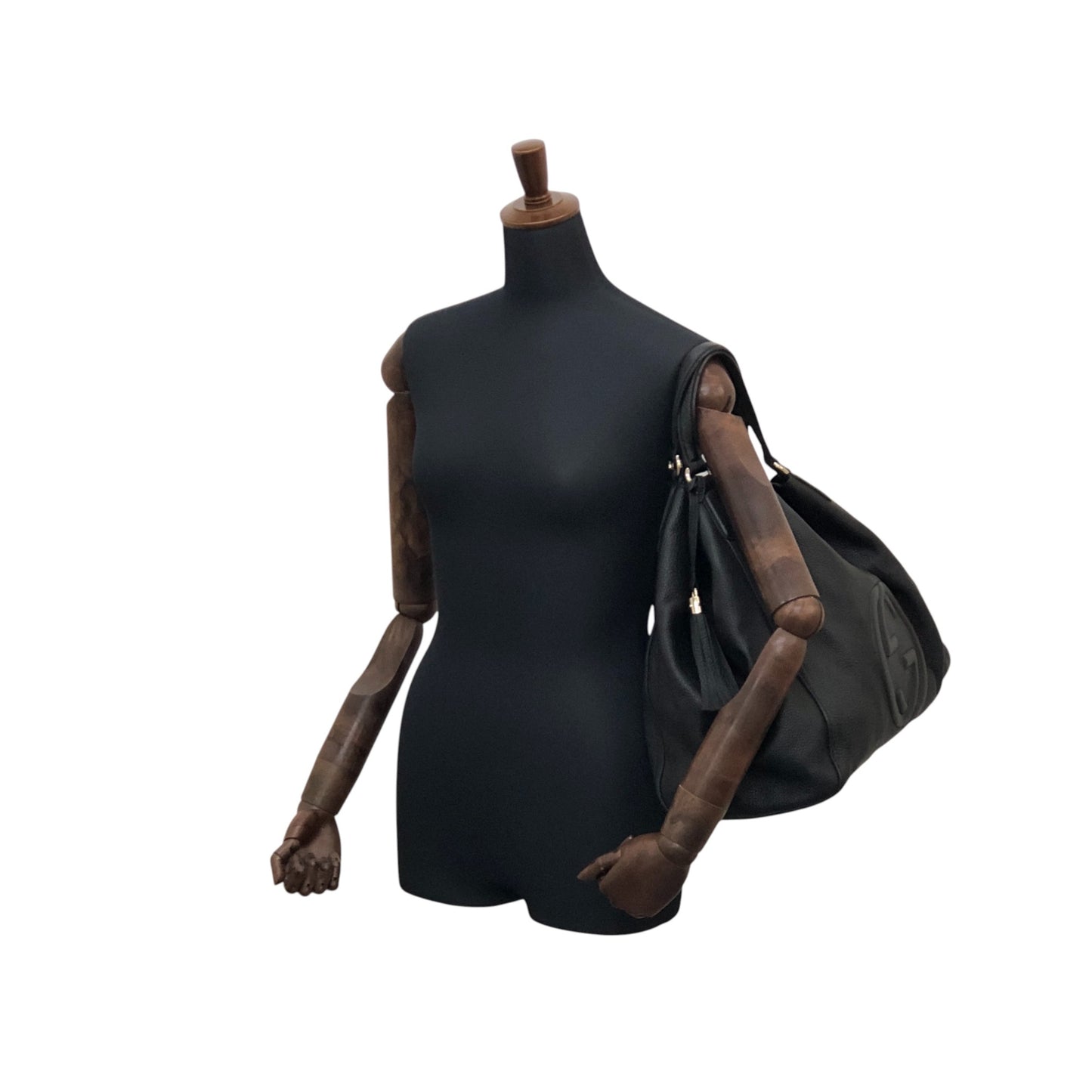 GUCCI Logo Embossed Tassel Shoulder bag Hobobag Black Vintage p2pw3n