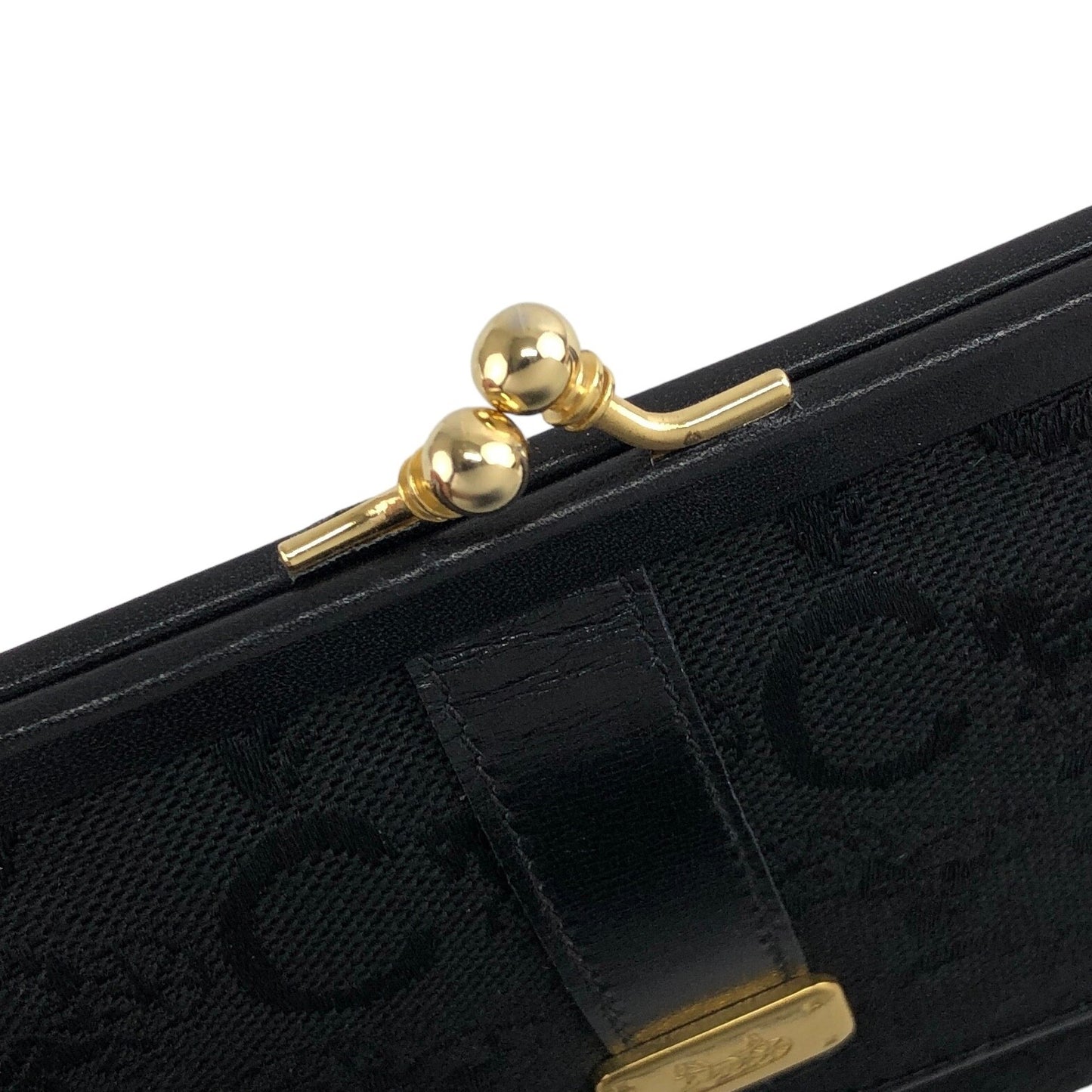 CELINE Horse Carriage  Jacquard Leather Metal Clasp Trifold Wallet Black Vintage kddf3y