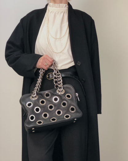 PRADA Logo Chain Handbag Black Vintage iubjy2