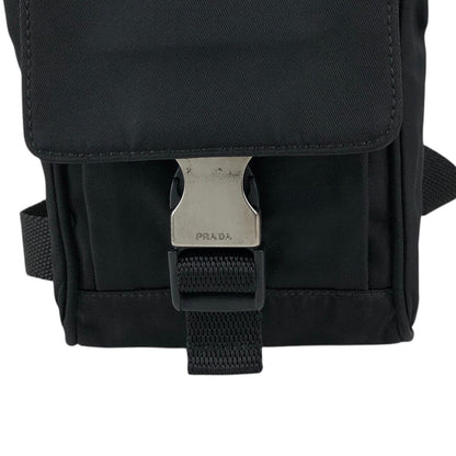 PRADA Tessuto Triangle Logo Front Buckle Small Shoulder bag Black Vintage efbuwg