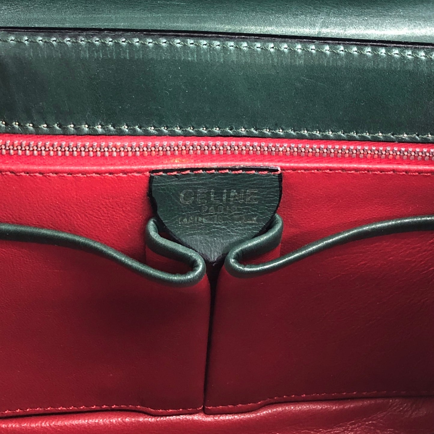 CELINE Gancini Handbag Dark Green Vintage sxajh2