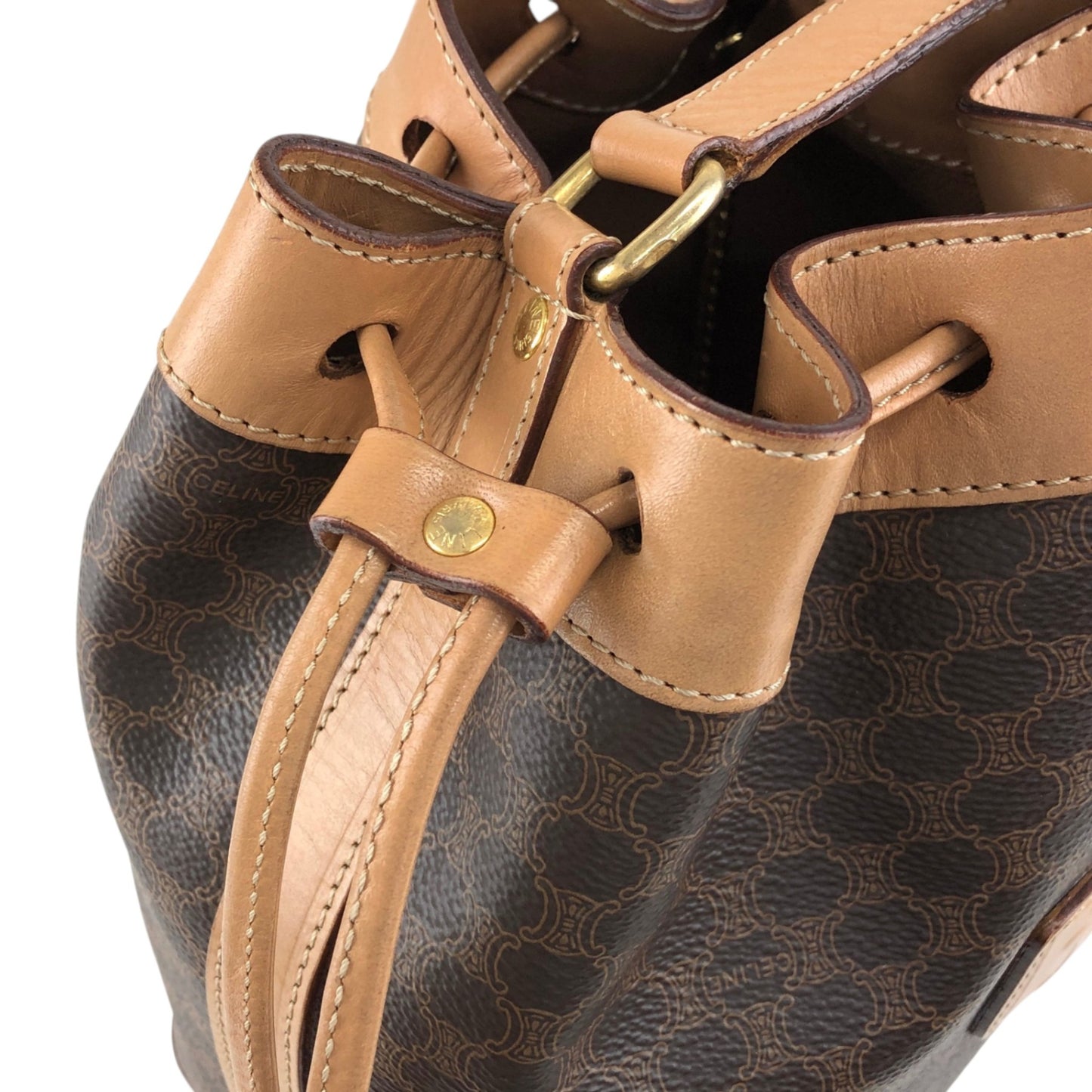 CELINE Macadam Blason Drawstring Shoulder bag Brown Vintage 3mevbd
