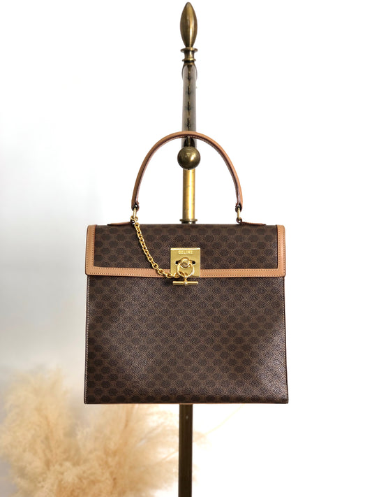 CELINE Macadam Gancini Top Handle Handbag Brown Vintage b7vuin