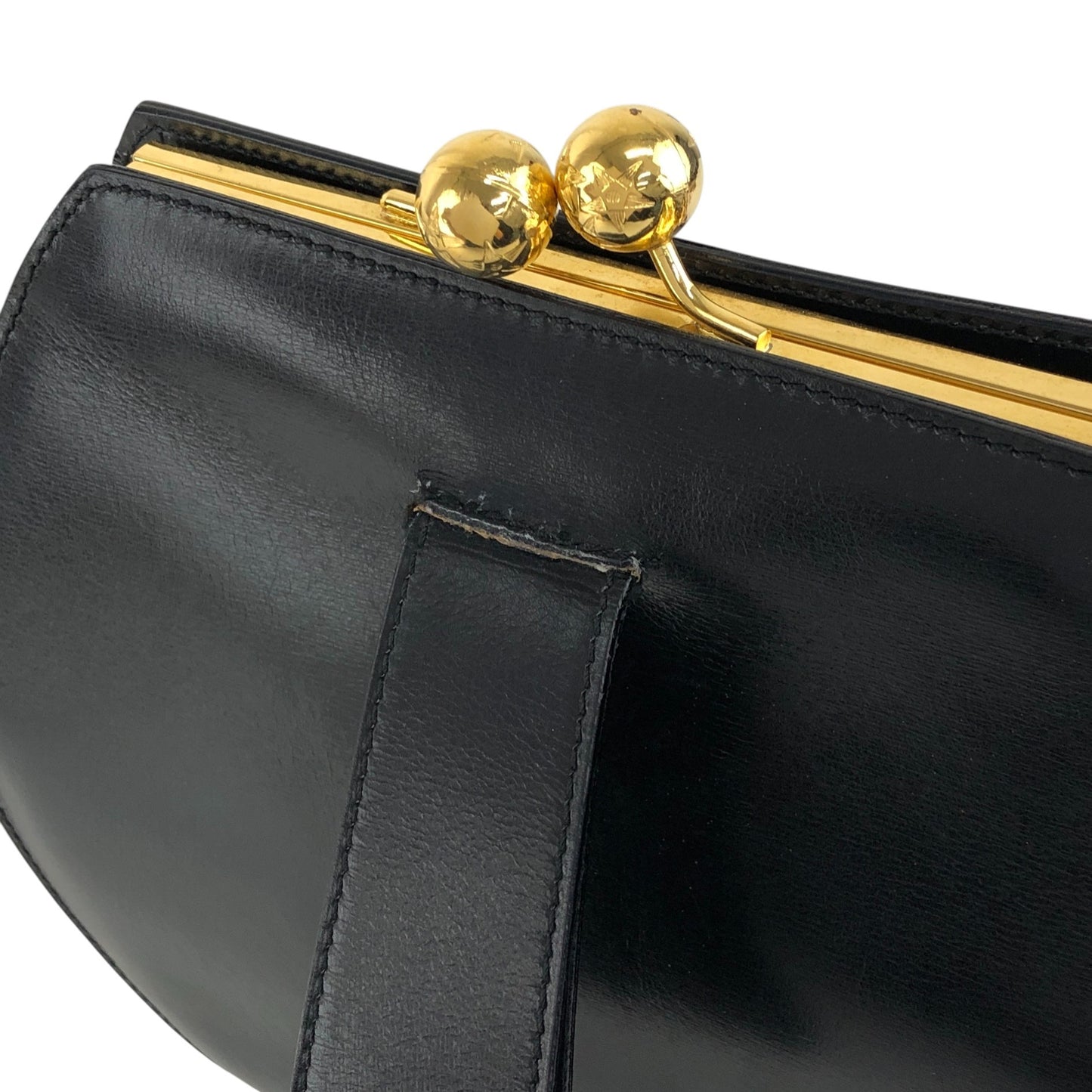 CELINE Metal Clasp Handbag Black Vintage sip54y