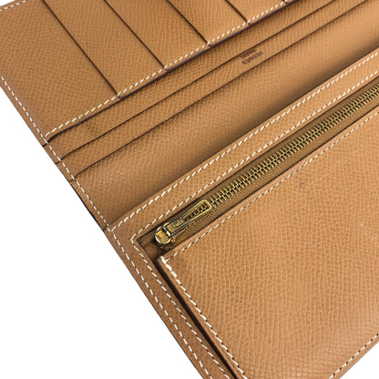 HERMES Leather Long Wallet Camel Vintage 4zu3at