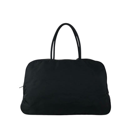 PRADA Tessuto Triangle Logo Double Pocket Handbag Boston bag Black Vintage 84gcbc