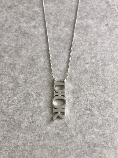 Christian Dior Logo Motif Necklace Silver Vintage niwwkc