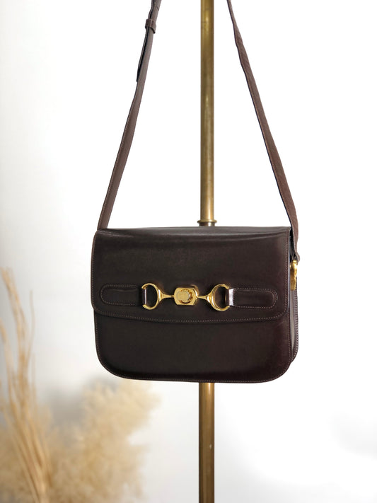 CELINE Horse Bit Turn Lock Shoulder bag Dark Brown Vintage frjwyw