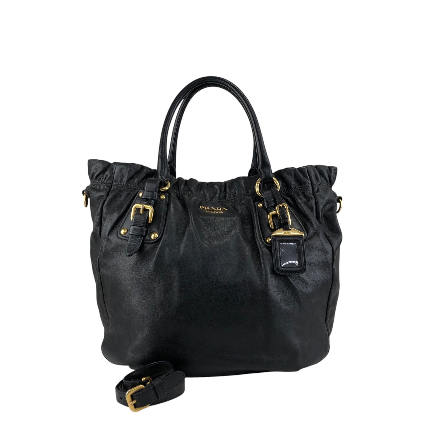 PRADA Logo Two-way Handbag Shoulder bag Black Vintage t5sy7s