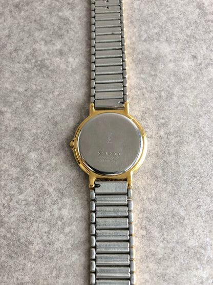 Yves Saint Laurent YSL Logo Quartz Watch Silver×Gold 4620-E62267Y Vintage ehmzr7