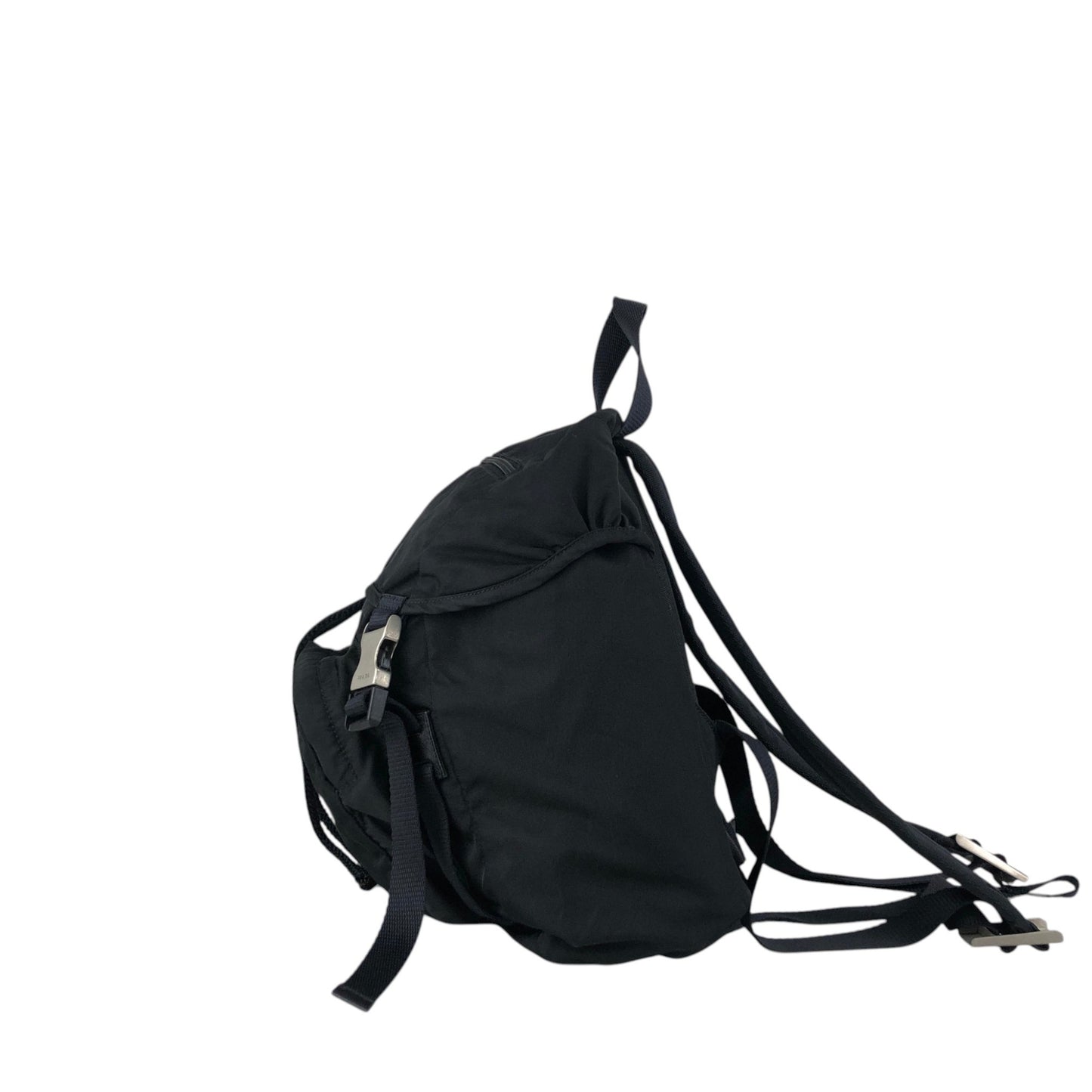 PRADA Tessuto Triangle Logo Front Buckle Backpack Black Vintage 2mkph6
