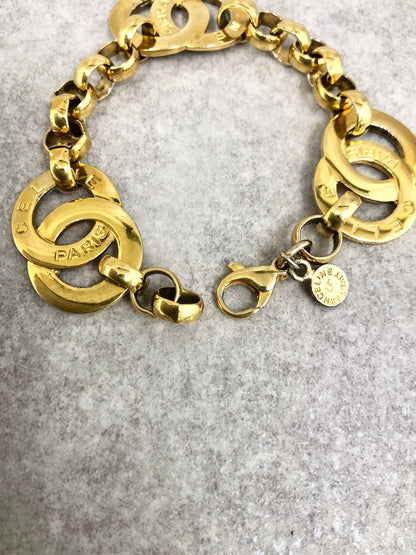 CELINE Double Circle Logo Bracelet Gold Vintage 8hk4ms