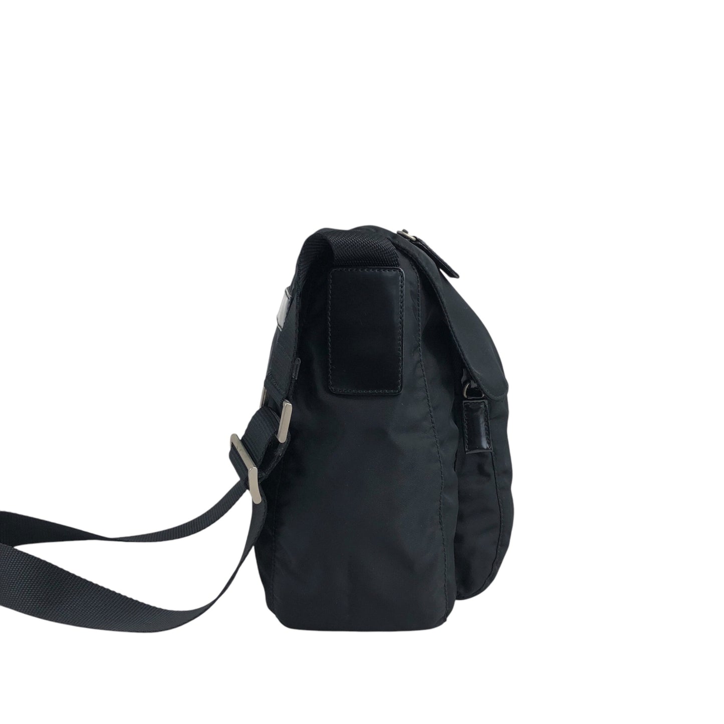 PRADA Triangle Logo Front Buckle Shoulder bag Black Vintage cxgmd6