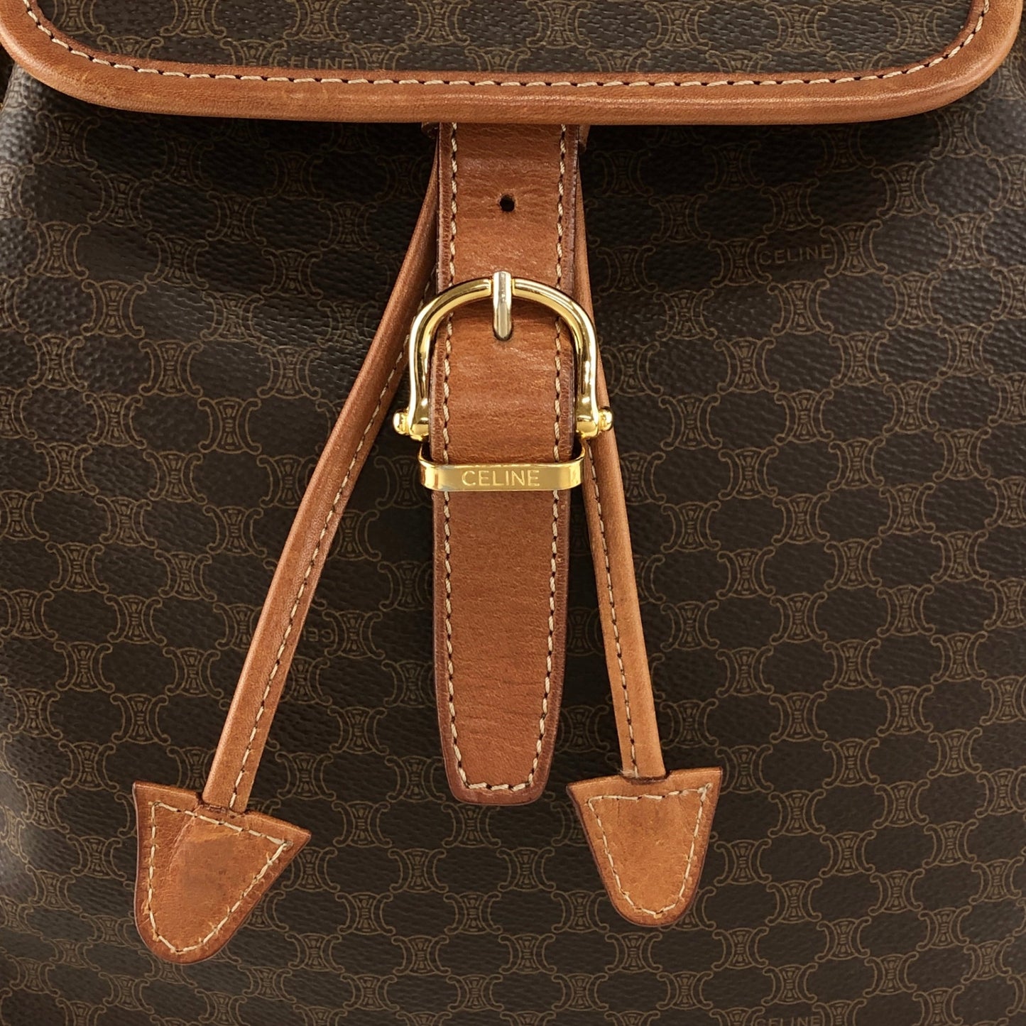 CELINE Macadam Front Buckle Backpack Brown Vintage 22b6rx